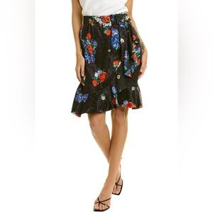 TORY BURCH Floral Silk Skirt Navy Tea Rose *NWT* 0